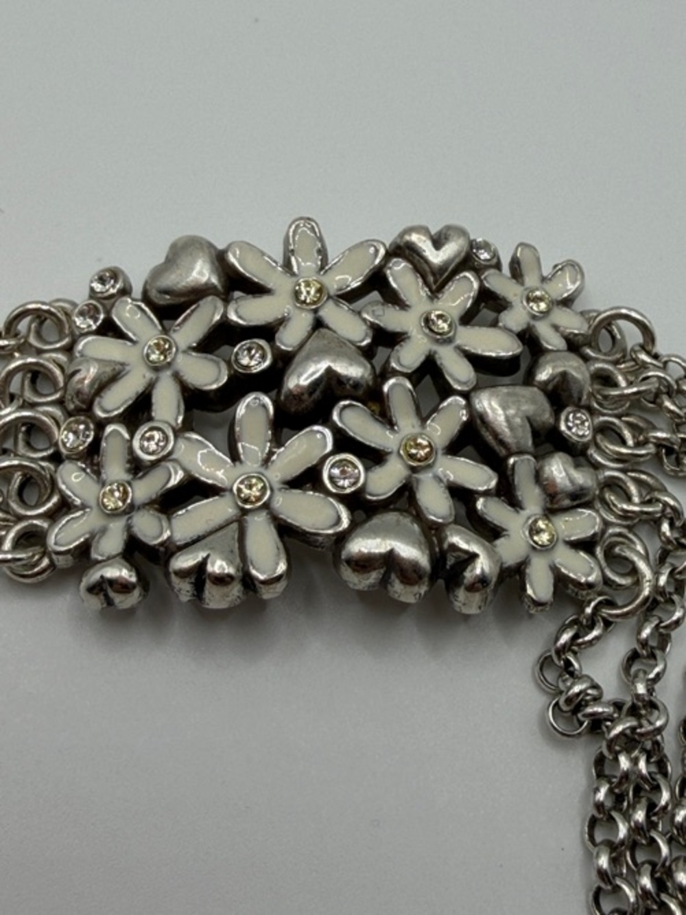 Brighton Silver daisy cluster motif with rhinestones.Multi-Chain Bracelet.